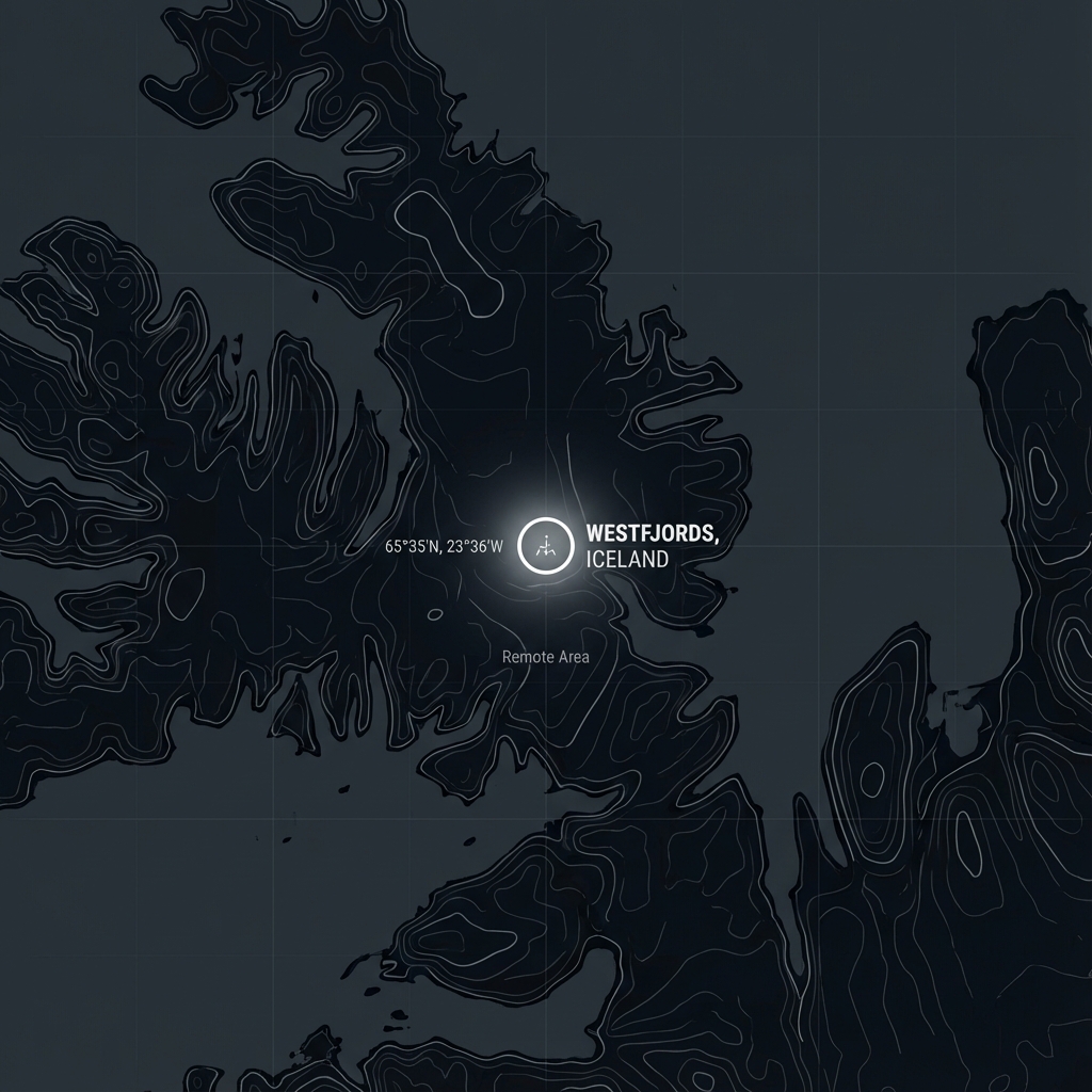 Minimalist map of Iceland cabin location